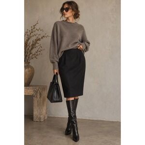 Genny Italy Black 100 % Wool Pencil Skirt High Waist  Italian 46 US 10 Vintage